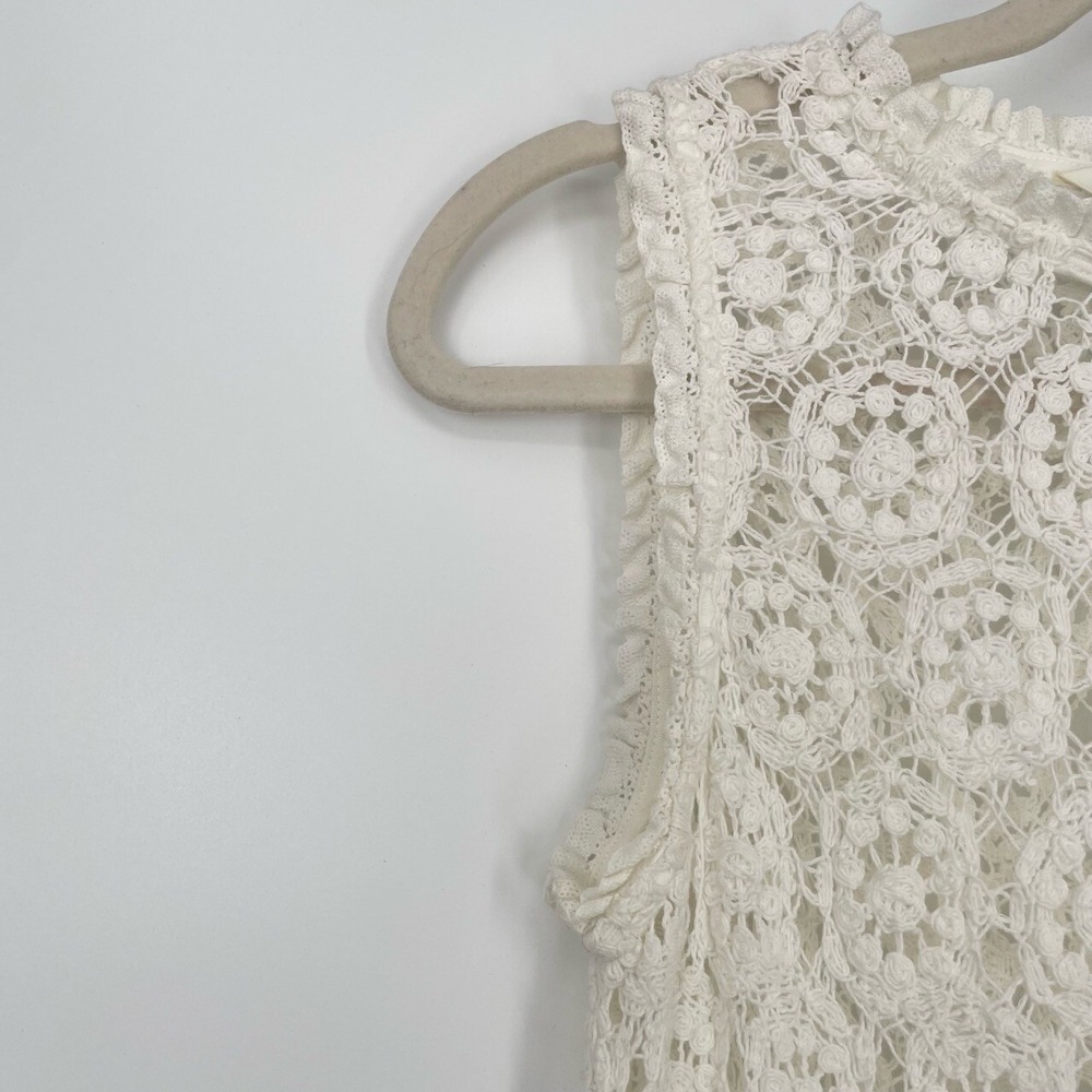Sundance Womens Open Crochet Knit Boho Cream Sleeveless Beach Coverup Dress S - Picture 9 of 10